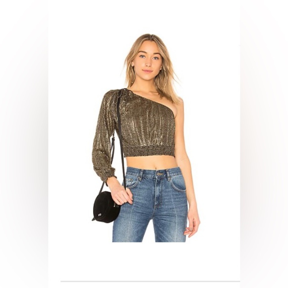 House of Harlow 1960 Metallic One-Shoulder Crop Top